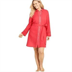 Draper James x Lands End Coral Buttonfront Roll Sleeve Cover Up-Size XL